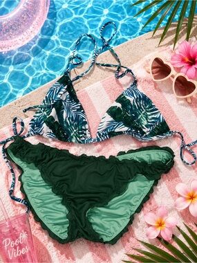 Tropical Leaf Green Triangle Bikini Set